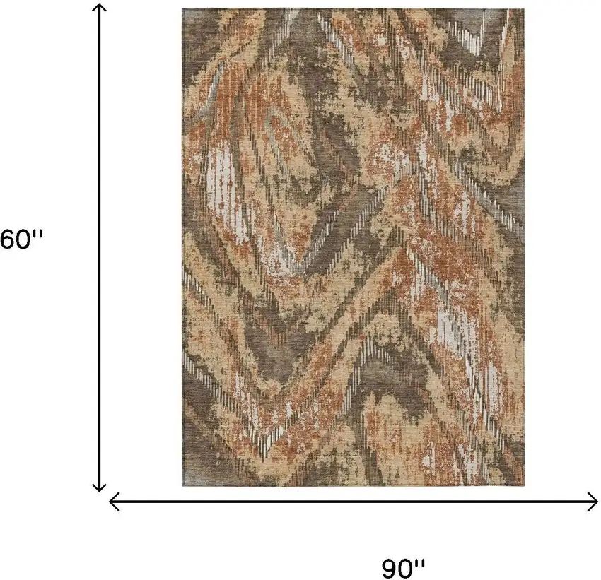 Orange And Brown Abstract Washable Indoor Outdoor Area Rug Photo 6