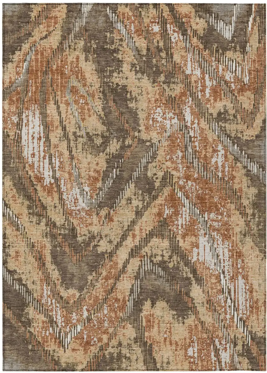 Orange And Brown Abstract Washable Indoor Outdoor Area Rug Photo 2
