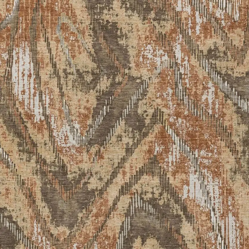 Orange And Brown Abstract Washable Indoor Outdoor Area Rug Photo 1
