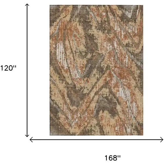Orange And Brown Abstract Washable Indoor Outdoor Area Rug Photo 6