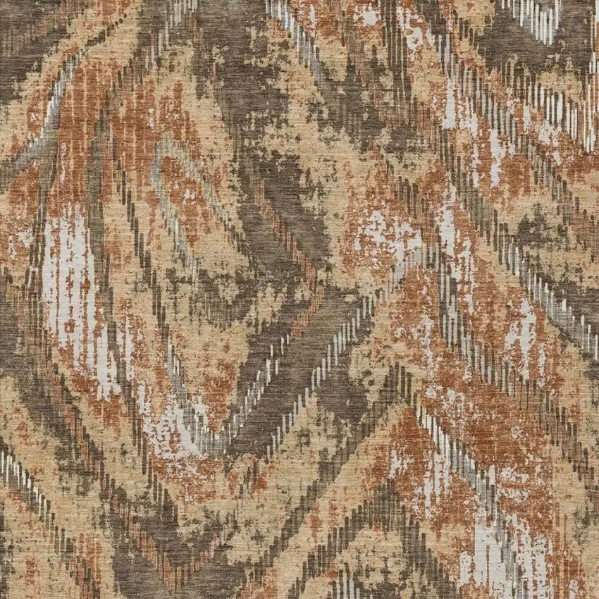 Orange And Brown Abstract Washable Indoor Outdoor Area Rug Photo 2
