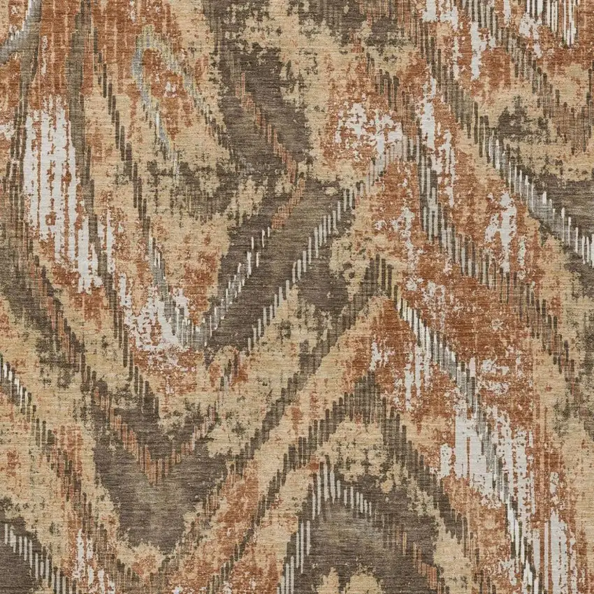 Orange And Brown Abstract Washable Indoor Outdoor Area Rug Photo 3