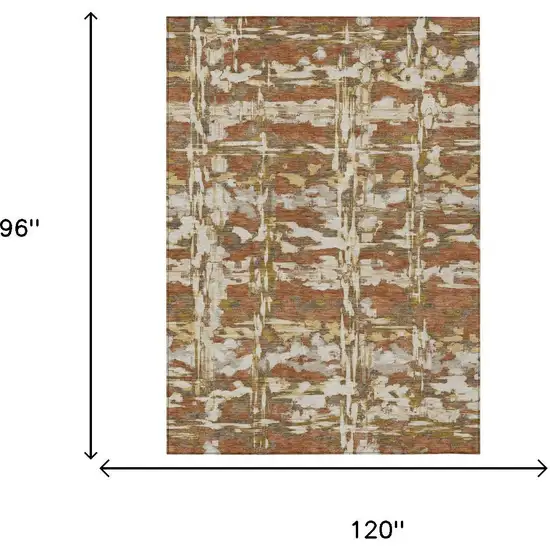 Orange And Brown Abstract Washable Indoor Outdoor Area Rug Photo 6