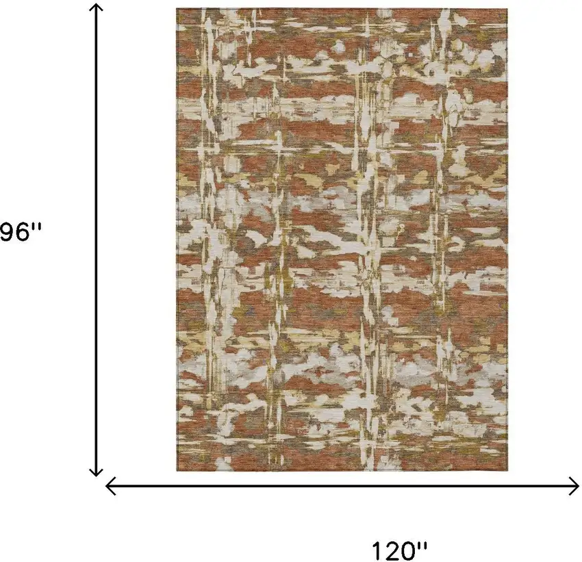 Orange And Brown Abstract Washable Indoor Outdoor Area Rug Photo 6