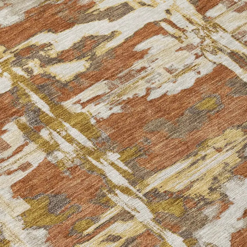 Orange And Brown Abstract Washable Indoor Outdoor Area Rug Photo 5