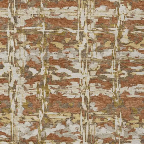 Orange And Brown Abstract Washable Indoor Outdoor Area Rug Photo 1