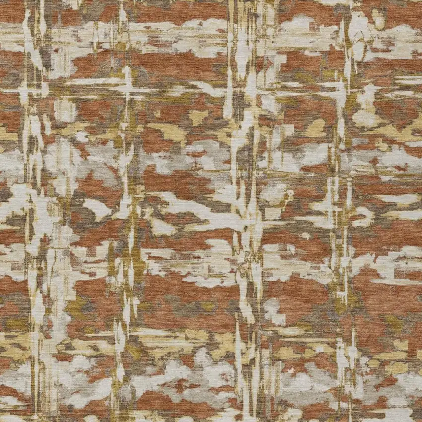 Orange And Brown Abstract Washable Indoor Outdoor Area Rug Photo 1