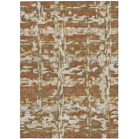 Orange And Brown Abstract Washable Indoor Outdoor Area Rug Photo 3