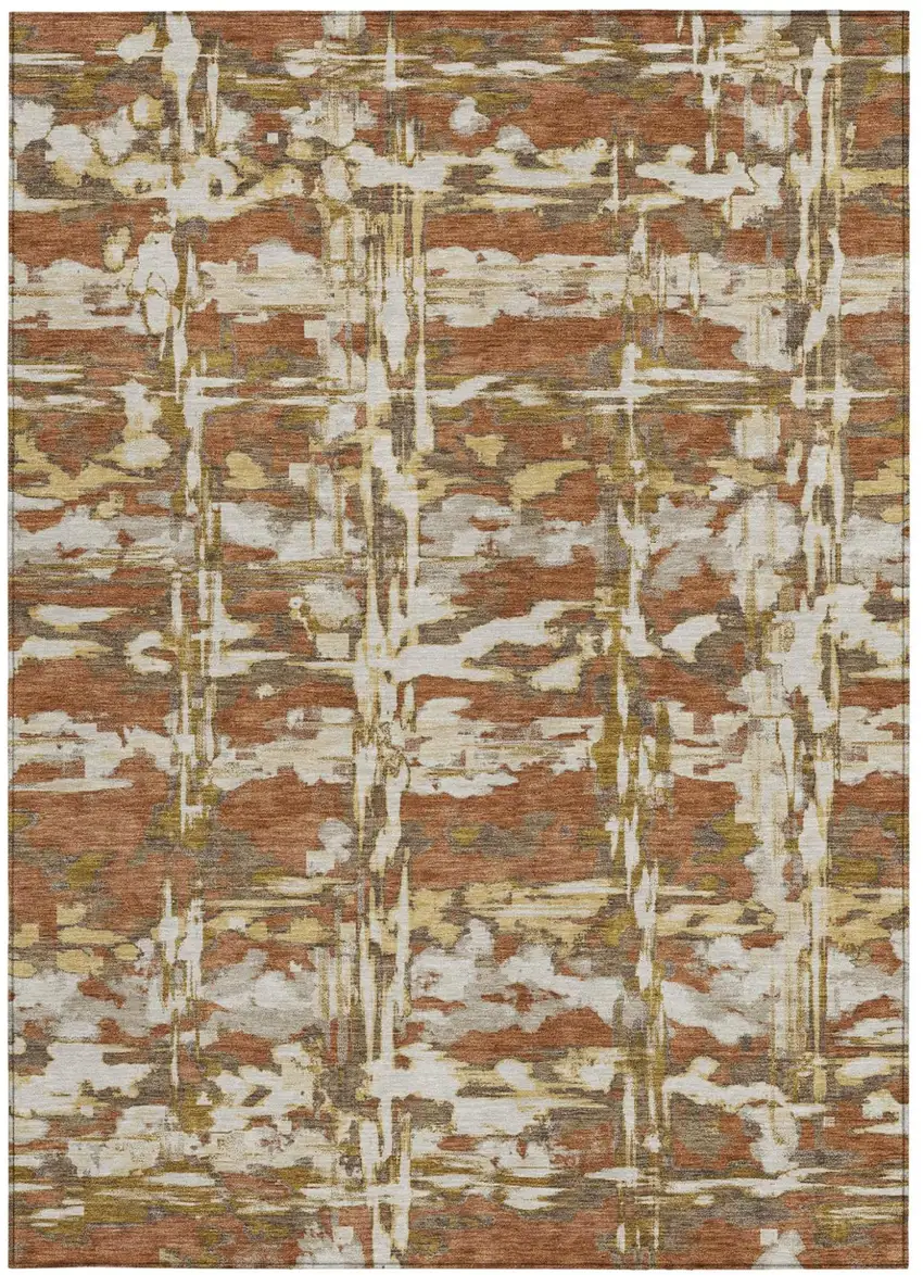 Orange And Brown Abstract Washable Indoor Outdoor Area Rug Photo 3