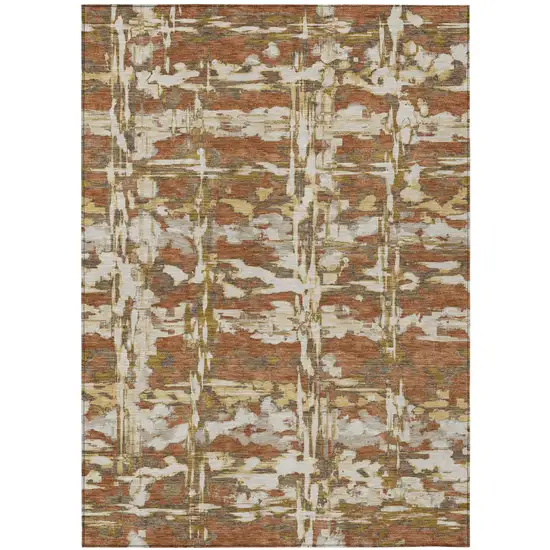 Orange And Brown Abstract Washable Indoor Outdoor Area Rug Photo 2