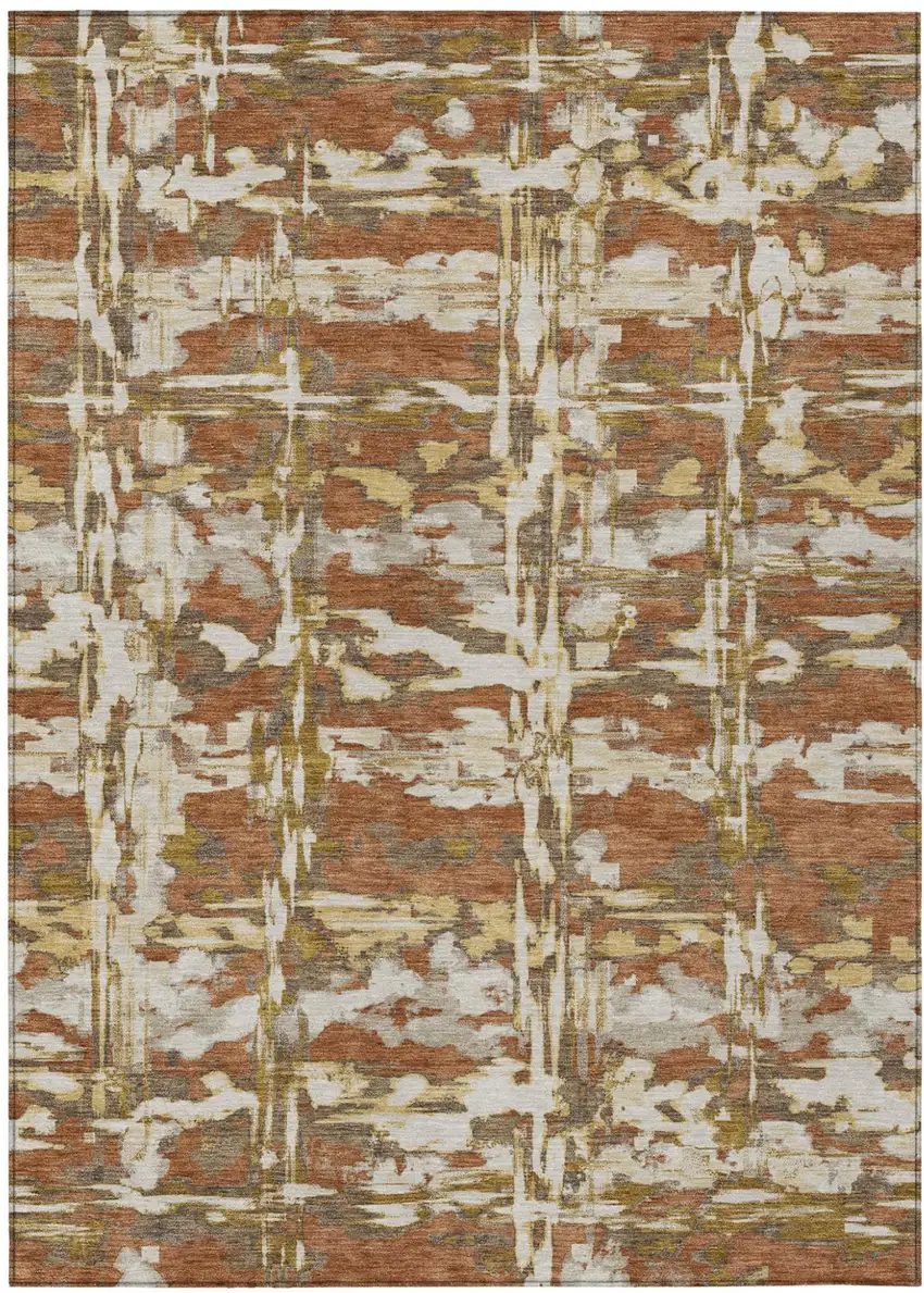 Orange And Brown Abstract Washable Indoor Outdoor Area Rug Photo 2