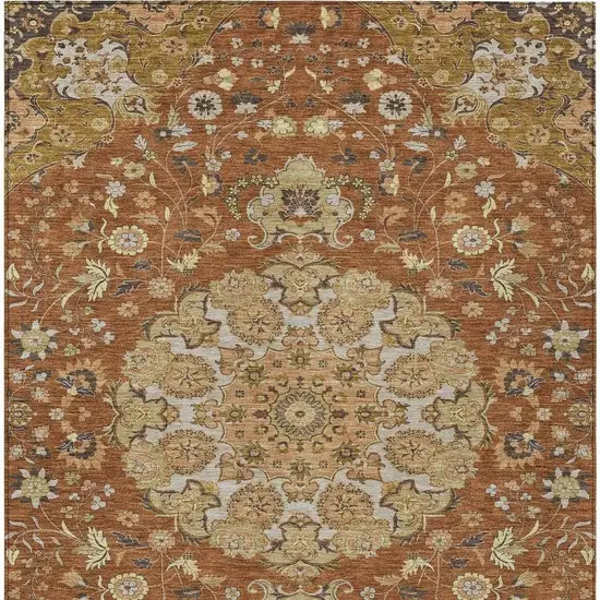 Orange And Brown Damask Washable Indoor Outdoor Area Rug Photo 3