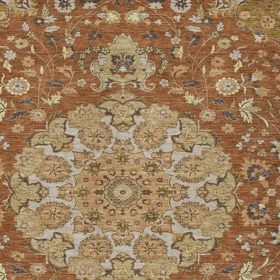 Orange And Brown Damask Washable Indoor Outdoor Area Rug Photo 2