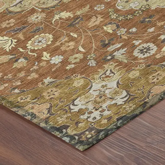 Orange And Brown Damask Washable Indoor Outdoor Area Rug Photo 4