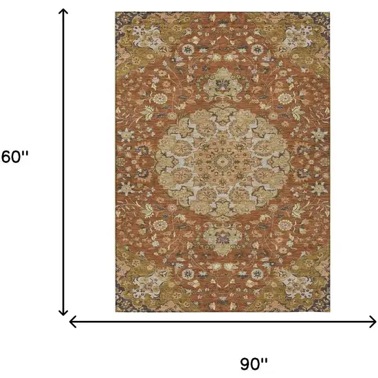 Orange And Brown Damask Washable Indoor Outdoor Area Rug Photo 6