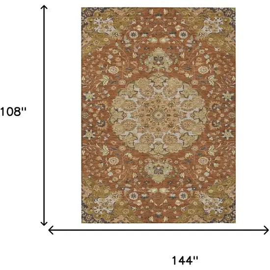 Orange And Brown Damask Washable Indoor Outdoor Area Rug Photo 6