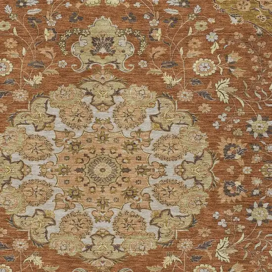 Orange And Brown Damask Washable Indoor Outdoor Area Rug Photo 2