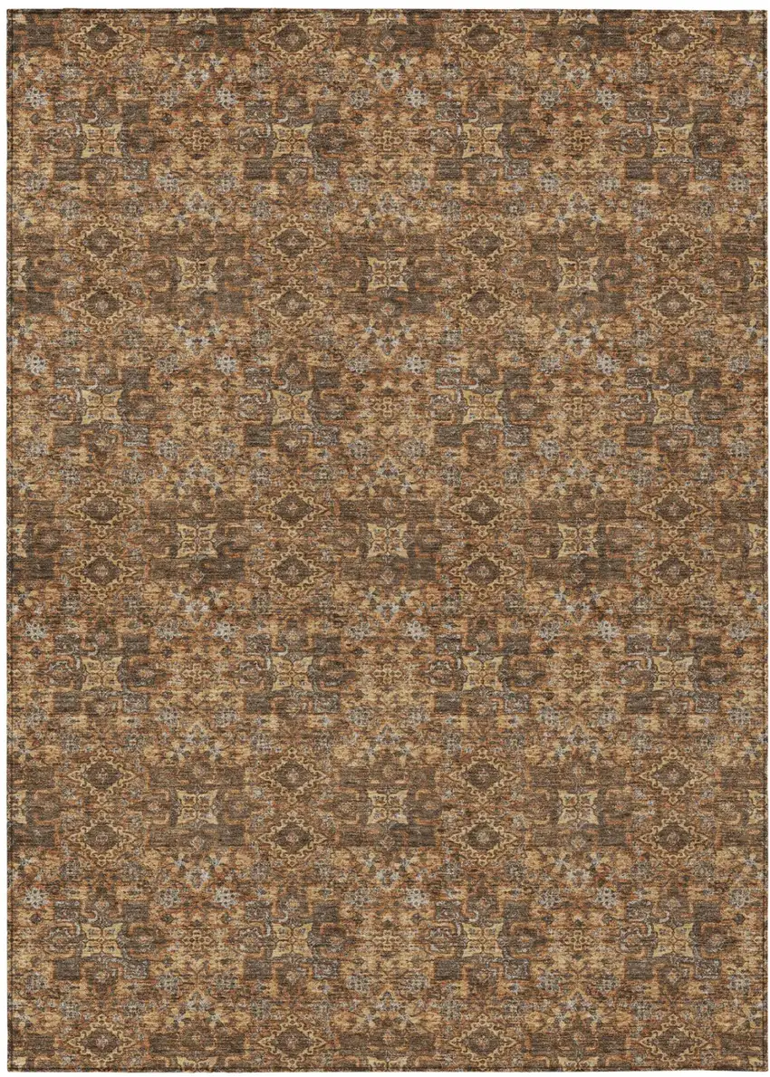 Orange And Brown Damask Washable Indoor Outdoor Area Rug Photo 2