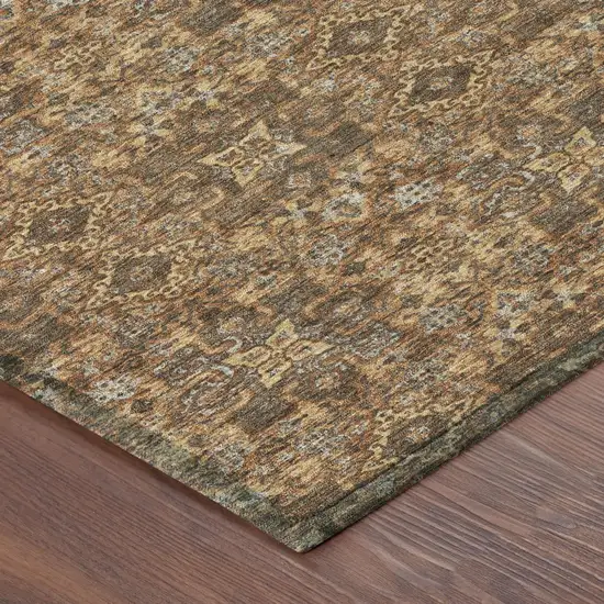 Orange And Brown Damask Washable Indoor Outdoor Area Rug Photo 3