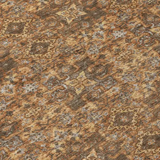 Orange And Brown Damask Washable Indoor Outdoor Area Rug Photo 4