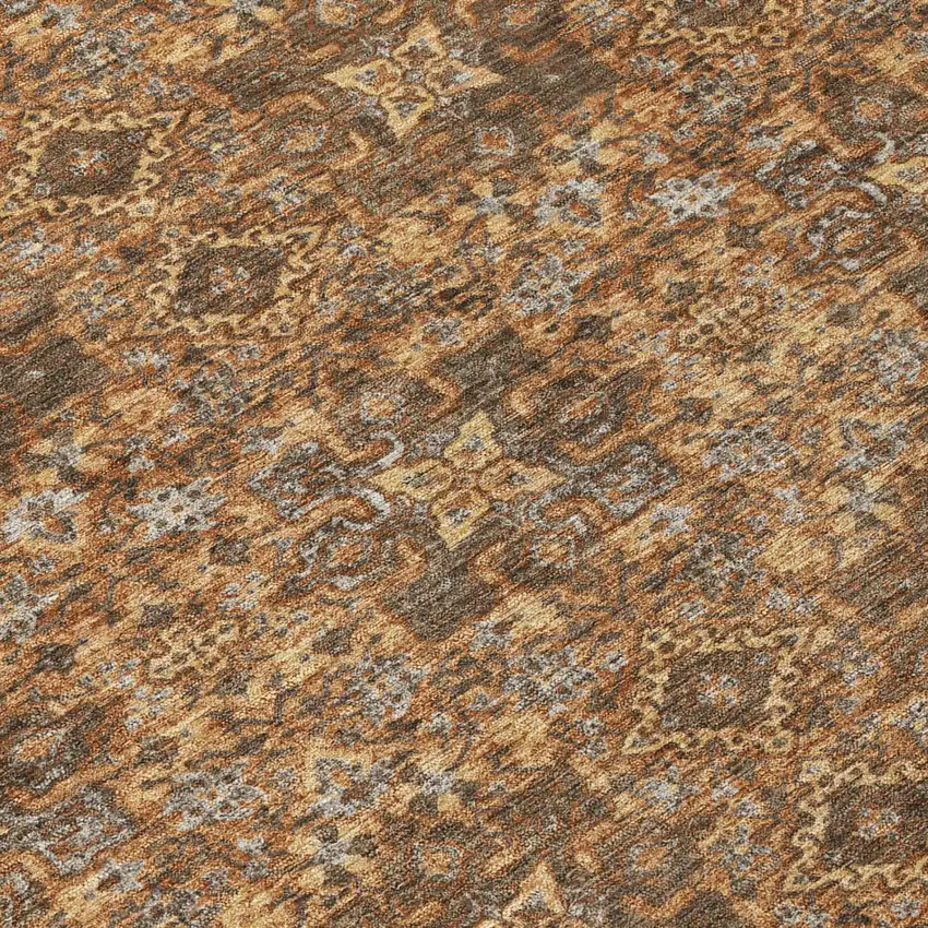 Orange And Brown Damask Washable Indoor Outdoor Area Rug Photo 4