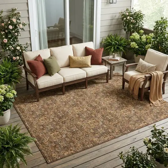 Orange And Brown Damask Washable Indoor Outdoor Area Rug Photo 1