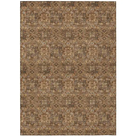 Orange And Brown Damask Washable Indoor Outdoor Area Rug Photo 2