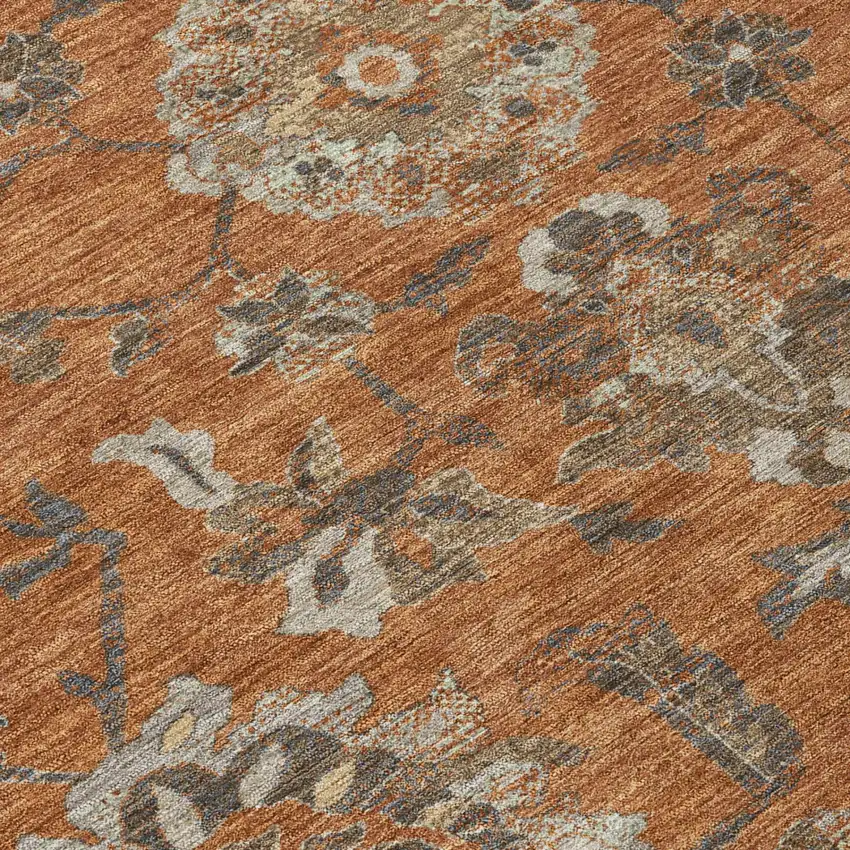 Orange And Brown Floral Medallion Washable Indoor Outdoor Area Rug Photo 4