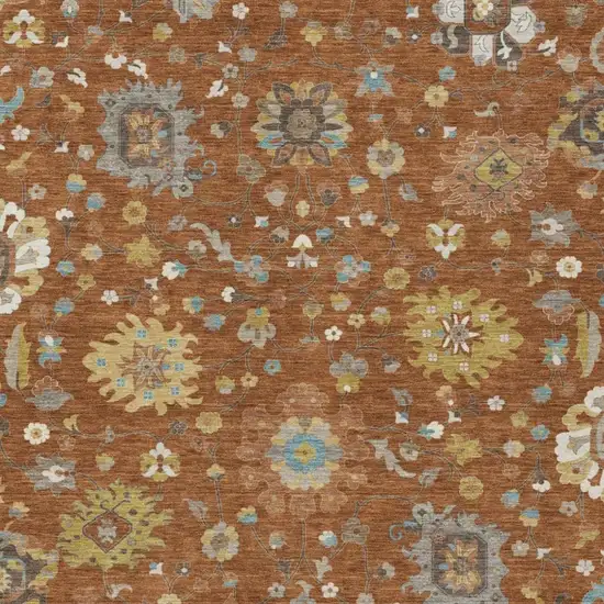 Orange And Brown Floral Washable Indoor Outdoor Area Rug Photo 2