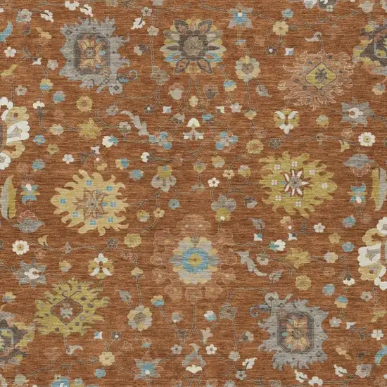 Orange And Brown Floral Washable Indoor Outdoor Area Rug Photo 3