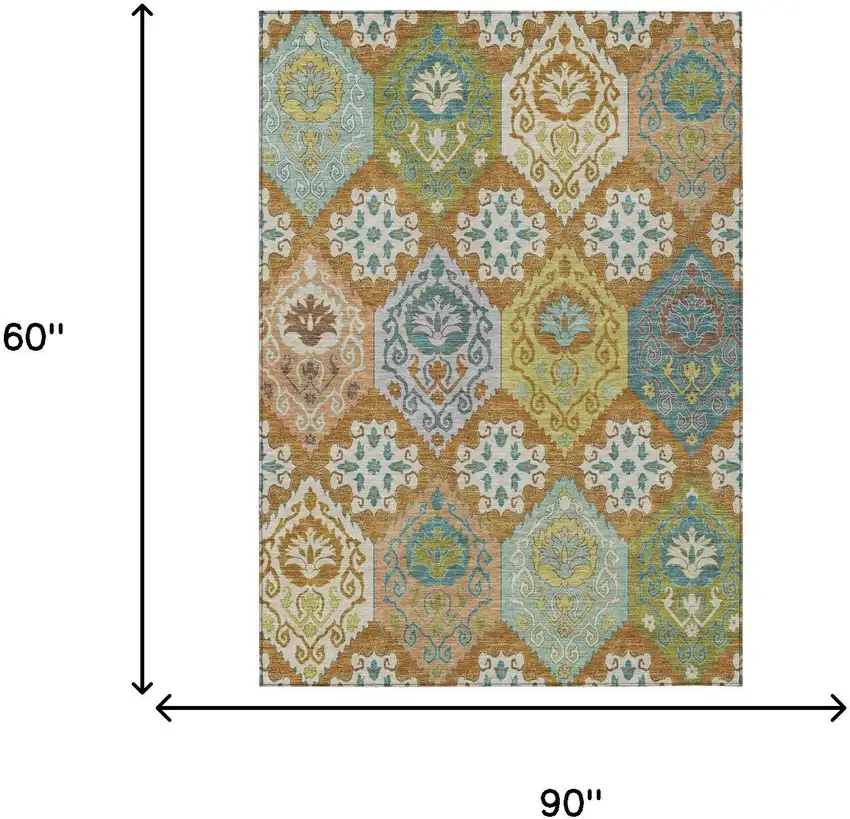 Orange And Brown Geometric Washable Indoor Outdoor Area Rug Photo 6