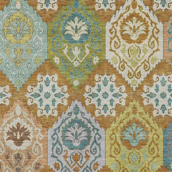 Orange And Brown Geometric Washable Indoor Outdoor Area Rug Photo 2