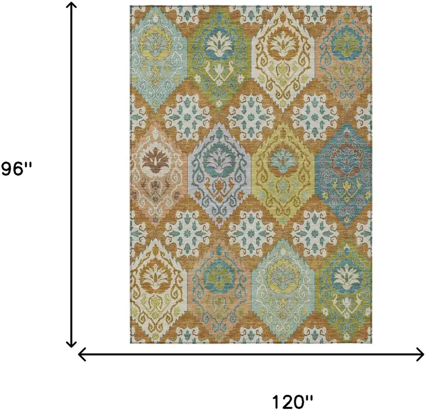 Orange And Brown Geometric Washable Indoor Outdoor Area Rug Photo 6