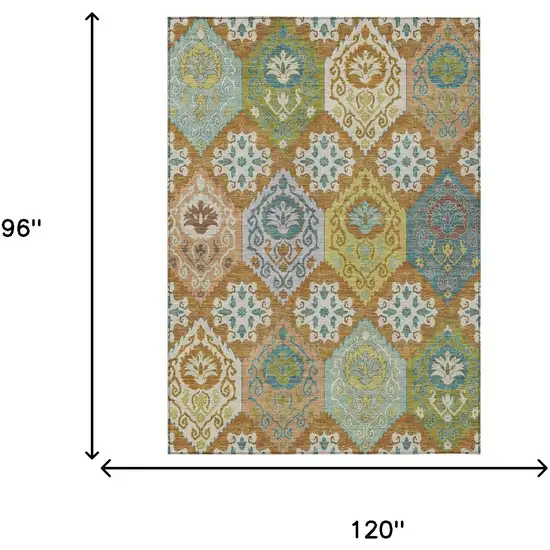 Orange And Brown Geometric Washable Indoor Outdoor Area Rug Photo 6