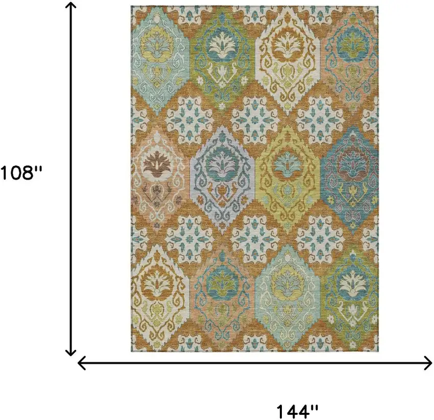 Orange And Brown Geometric Washable Indoor Outdoor Area Rug Photo 6