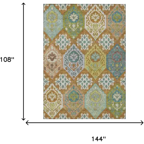 Orange And Brown Geometric Washable Indoor Outdoor Area Rug Photo 6