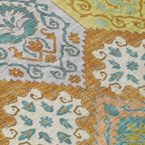 Orange And Brown Geometric Washable Indoor Outdoor Area Rug Photo 5