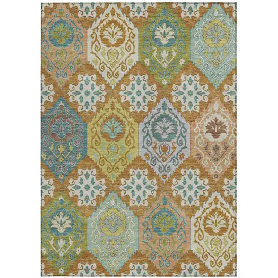 Orange And Brown Geometric Washable Indoor Outdoor Area Rug Photo 3