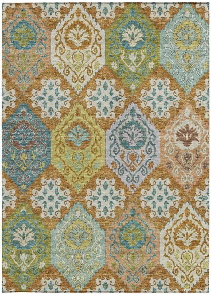 Orange And Brown Geometric Washable Indoor Outdoor Area Rug Photo 3