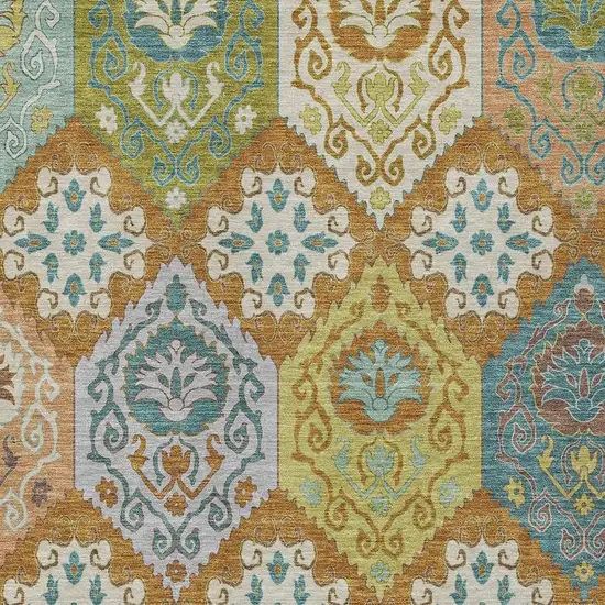Orange And Brown Geometric Washable Indoor Outdoor Area Rug Photo 2