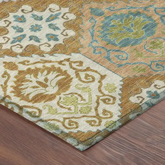 Orange And Brown Geometric Washable Indoor Outdoor Area Rug Photo 4