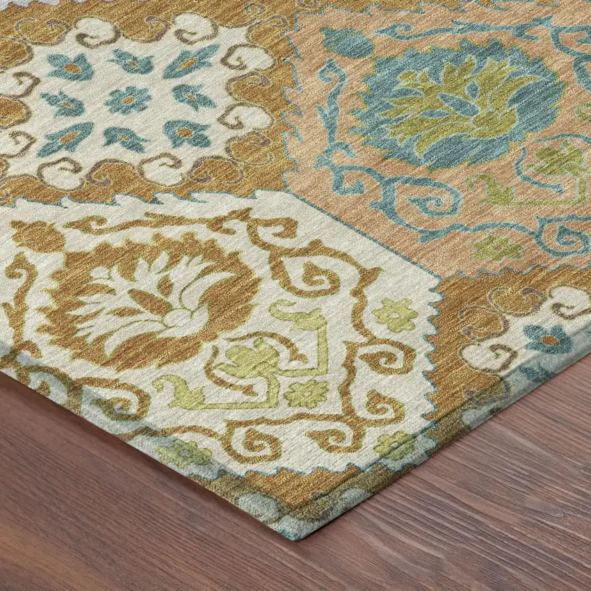 Orange And Brown Geometric Washable Indoor Outdoor Area Rug Photo 4