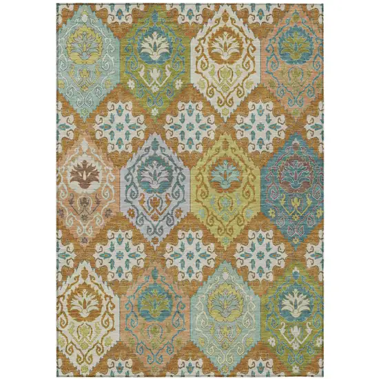Orange And Brown Geometric Washable Indoor Outdoor Area Rug Photo 1