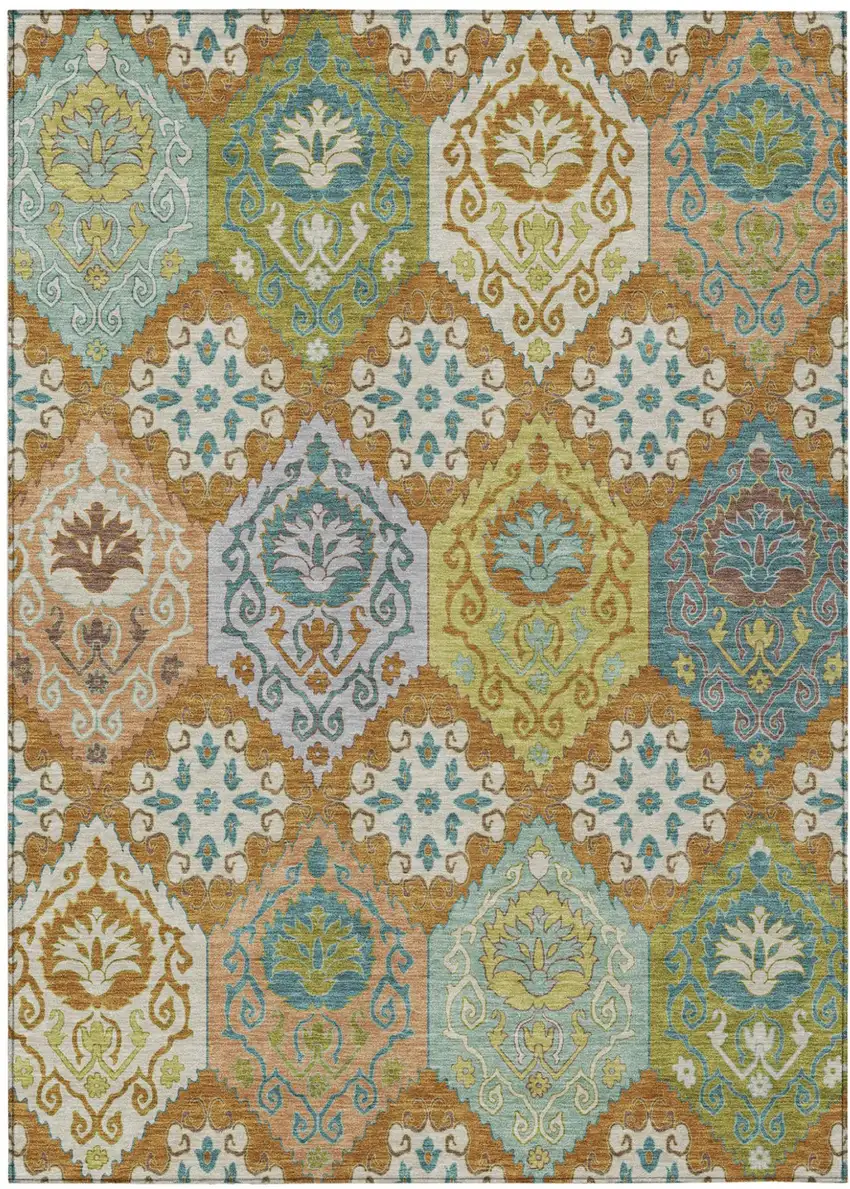 Orange And Brown Geometric Washable Indoor Outdoor Area Rug Photo 1