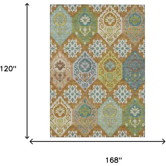 Orange And Brown Geometric Washable Indoor Outdoor Area Rug Photo 6