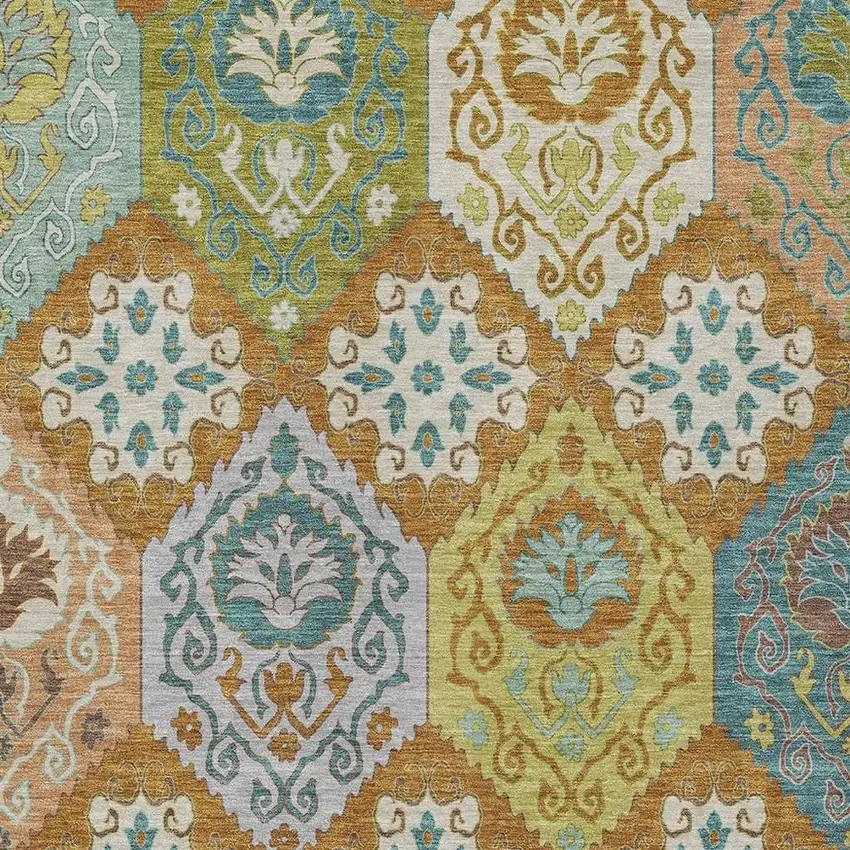 Orange And Brown Geometric Washable Indoor Outdoor Area Rug Photo 2