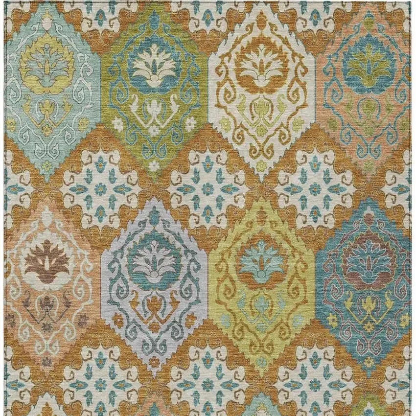 Orange And Brown Geometric Washable Indoor Outdoor Area Rug Photo 3