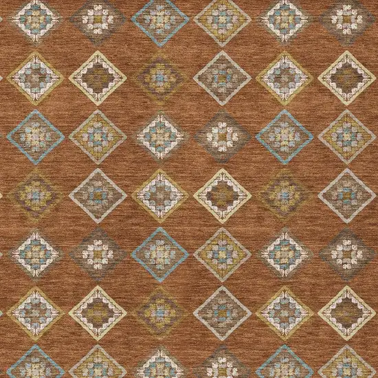 Orange And Brown Geometric Washable Indoor Outdoor Area Rug Photo 2