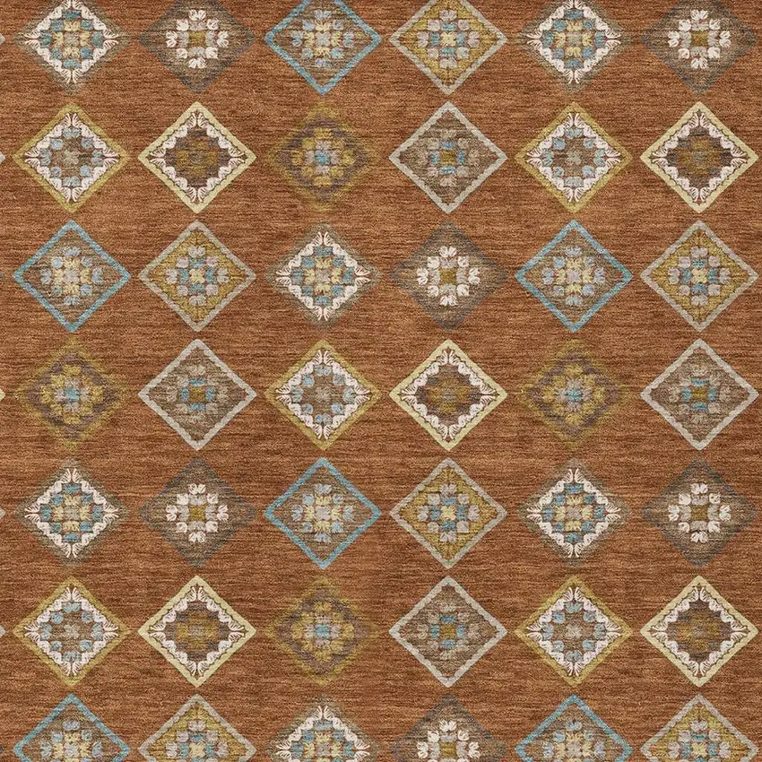 Orange And Brown Geometric Washable Indoor Outdoor Area Rug Photo 2