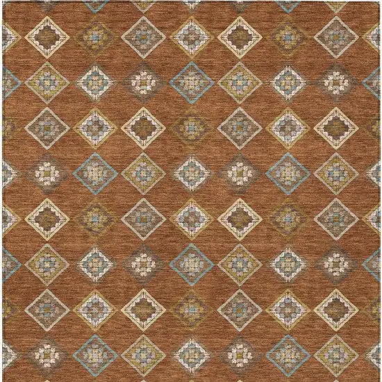 Orange And Brown Geometric Washable Indoor Outdoor Area Rug Photo 3
